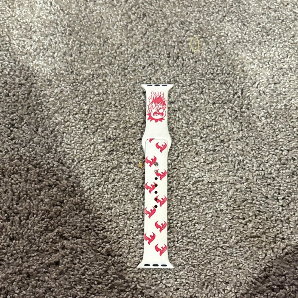 White Silicone Watch Band with Red Flame Skull Motif